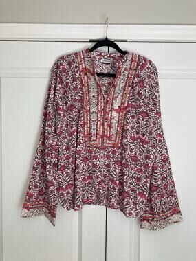 Maria Cher Alvear Josephine Blouse In Pink Peasant Boho Top NWT Size Small